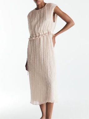 Zara Swiss Dot Midi Dress ivory dot burnout chiffon blush babydoll sleeveless